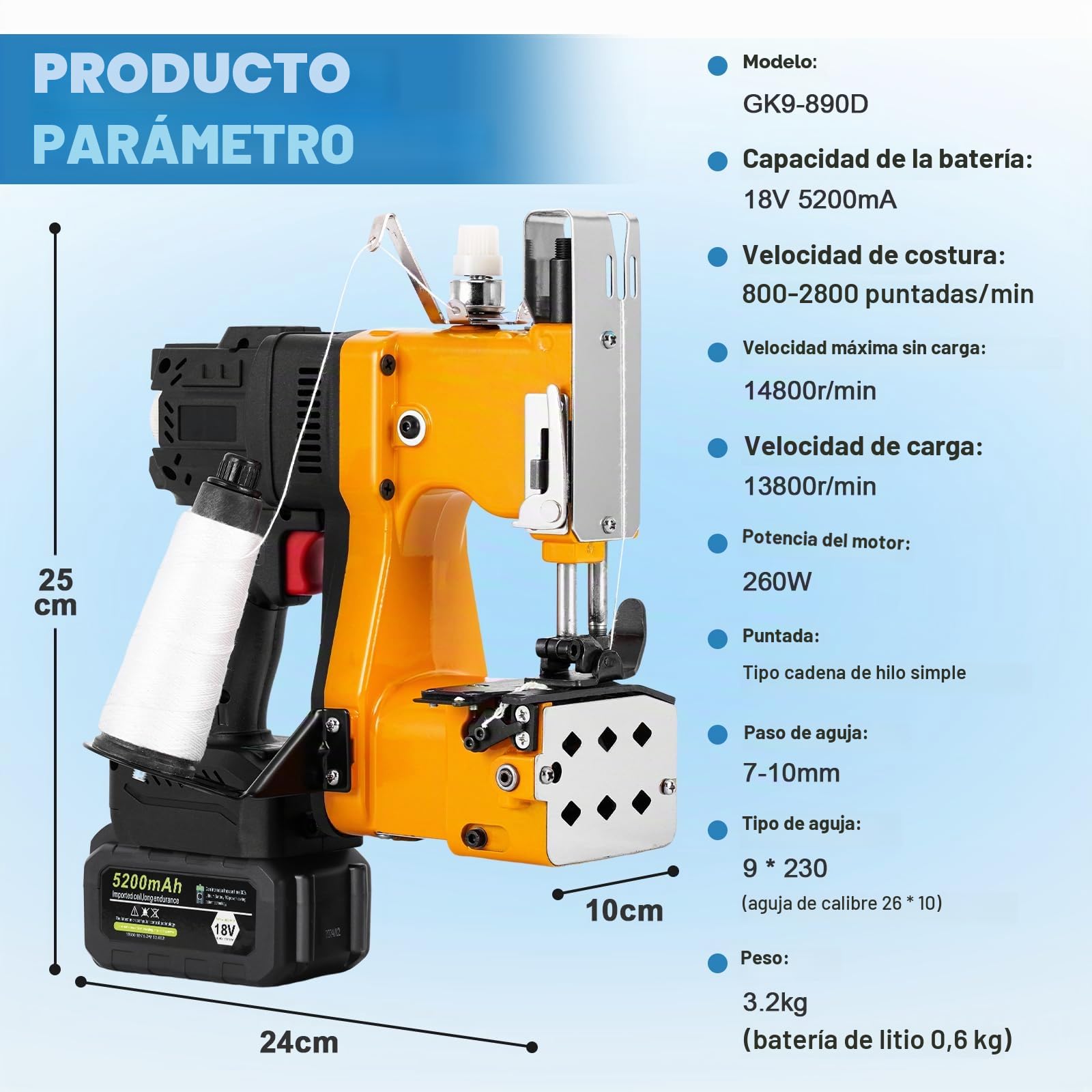 MXBAOHENG Maquina de coser saco con 2 baterías velocidad ajustable 18 V cierre de bolsas Industrial máquina de cierre de bolsas de mano para arroz/sacos/tejido/papel/bolsas de plástico GK9-900D