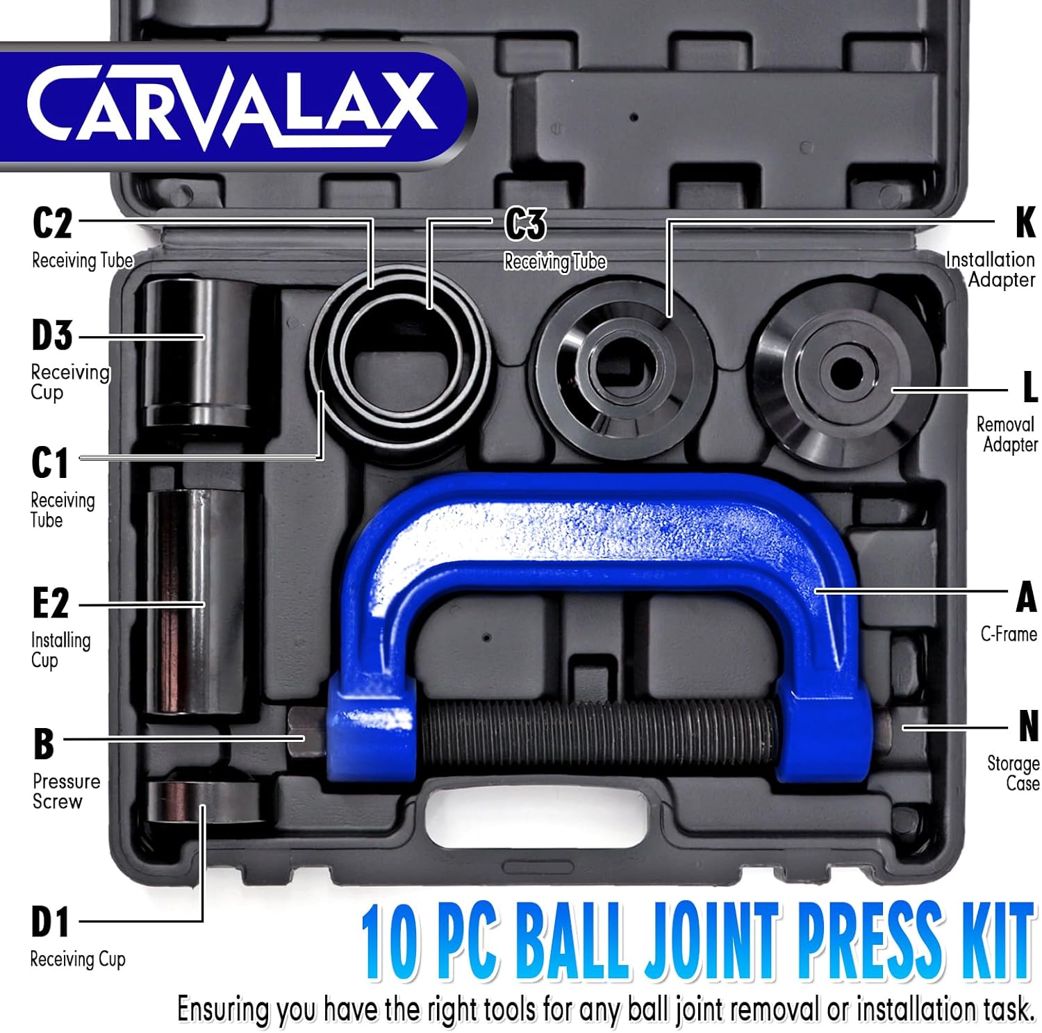 10-Piece Ball Joint Press Kit, Ball Joint Removal Tool Kit w/Universal Adapters and Sockets for Most 2WD/4WD Cars, Trucks and SUVs