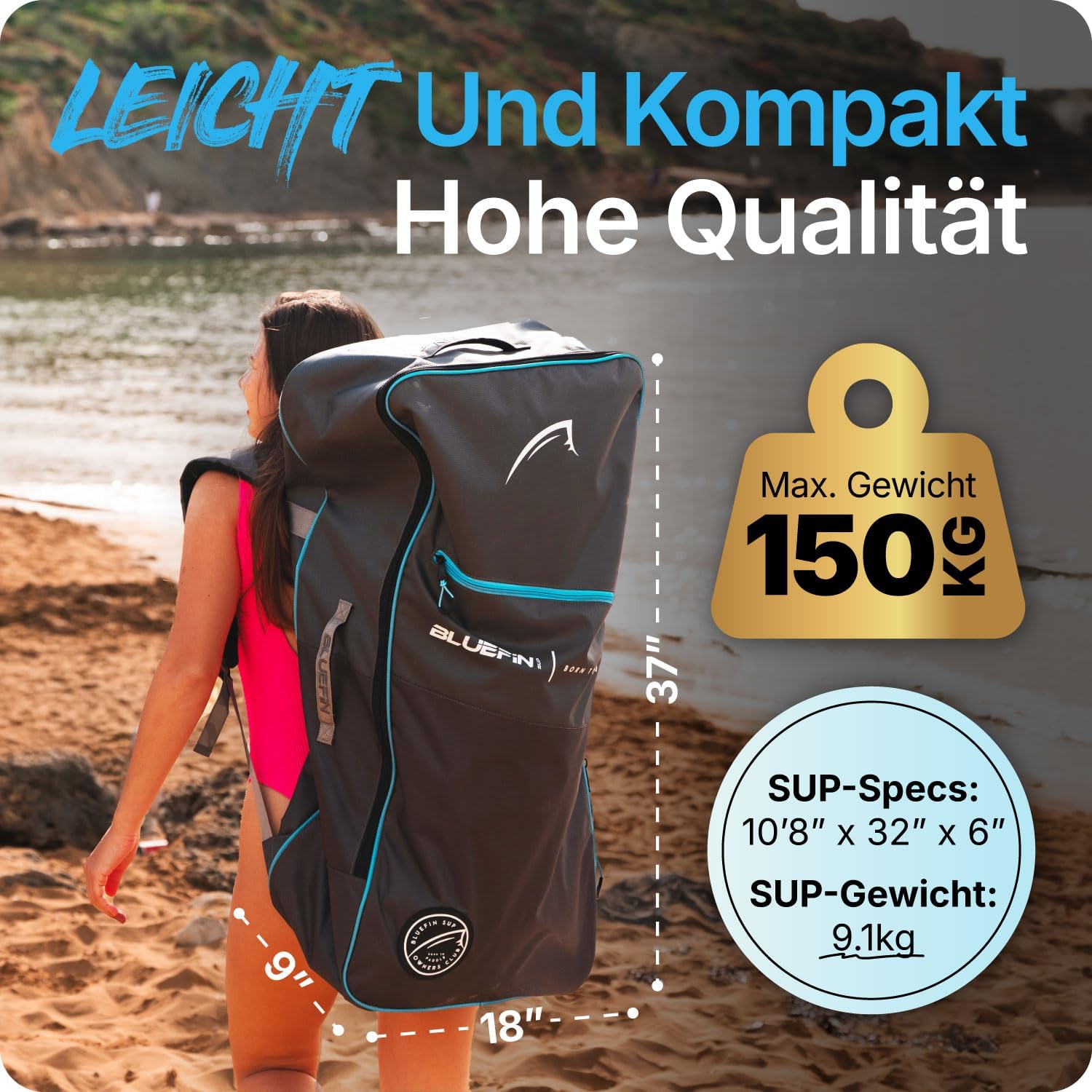 Bluefin Cruise 10'8 aufblasbares Paddleboard | Premium-SUP-Paket & Zubehör | Rutschfestes Deckpad & leicht | 6' Dickes Allround-SUP-Paddleboard | Stand-up-Board für Erwachsene & Jugendliche