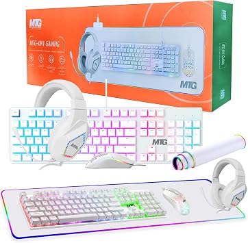 Gaming Kit for PC, RGB Keyboard and Mouse, Gaming Headphone, Large LED Desk Mat with Smooth Surface with RGB Modes for Desktop Computer, Xbox and PS4 Gamers - MTG 4 in 1 Combo