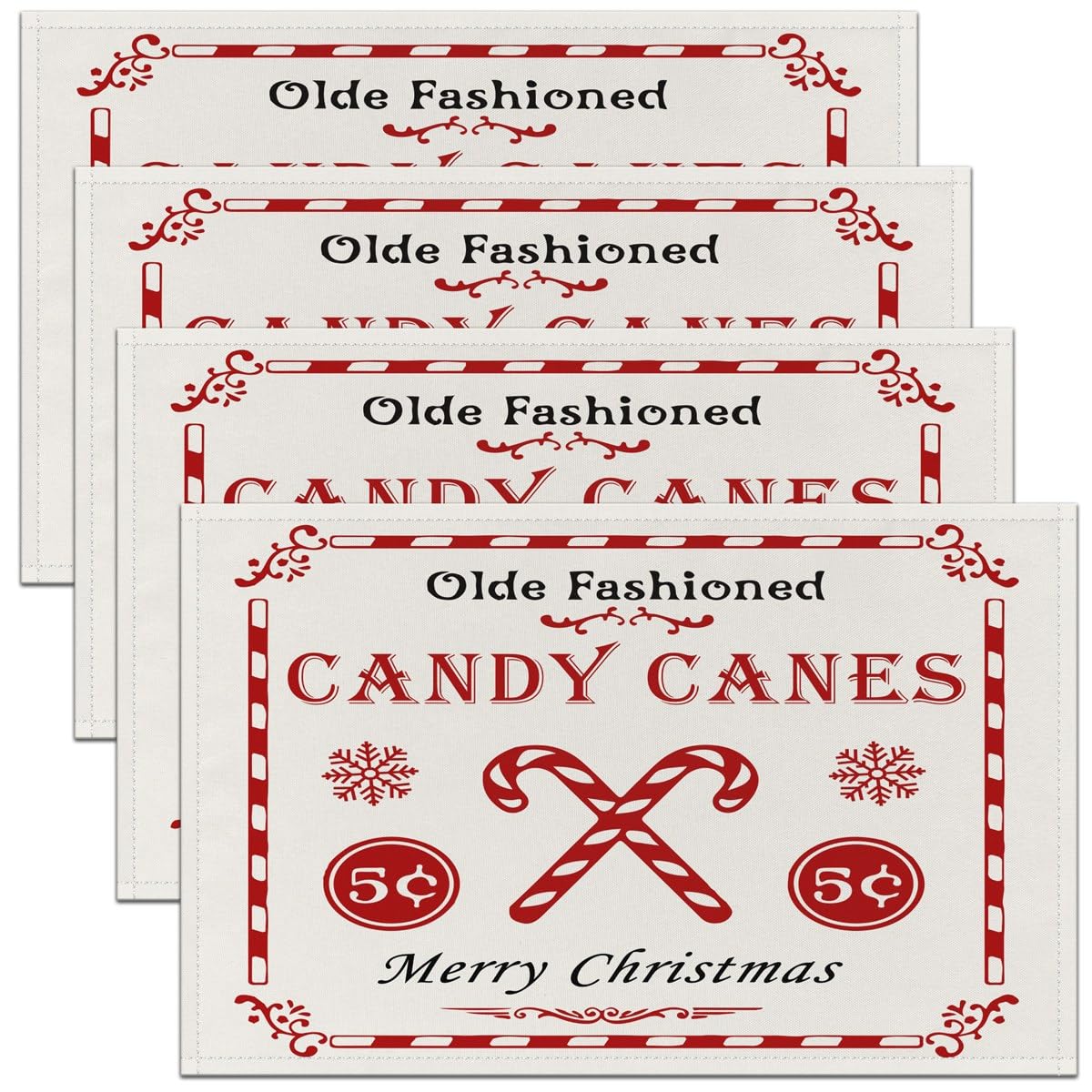 Homemissing Multicoloured 22 Christmas Placemats Set Of 4 Christmas Quote Placemats For Dining Table Indoor Outdoor Kitchen 45X30cm Candy Canes Print Table Mats Placemat Xmas White Decor Table Place Mats