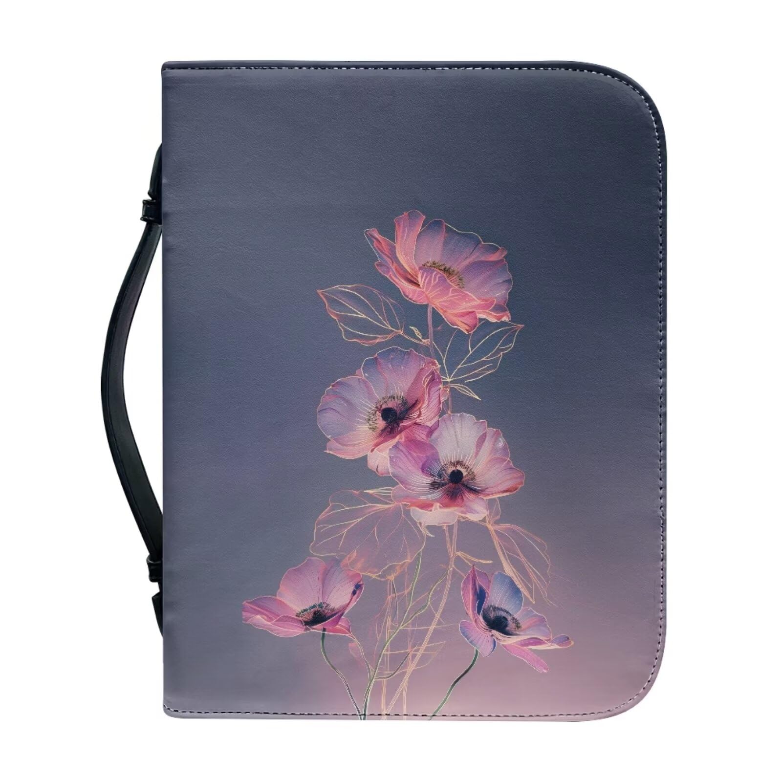 Ceudet Bible Cover, Bible Carrying Book Case for Women,Protective Church Organizer Holder Bag with Handle Pockets,Christian Gift for Girls,Pink Flowers,XL — image 1
