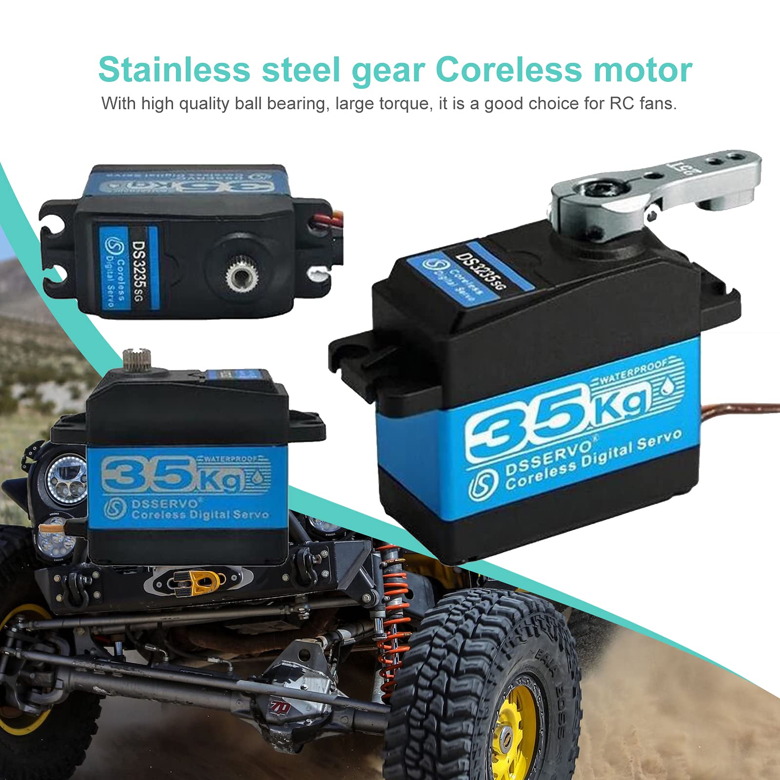 35KG Servomotore Digitale Coreless Ingranaggio in Acciaio Inossidabile 7.4V Coppia Elevata Impermeabile DS3235 con Braccio servo 25T per Robot per Auto RC (180 °