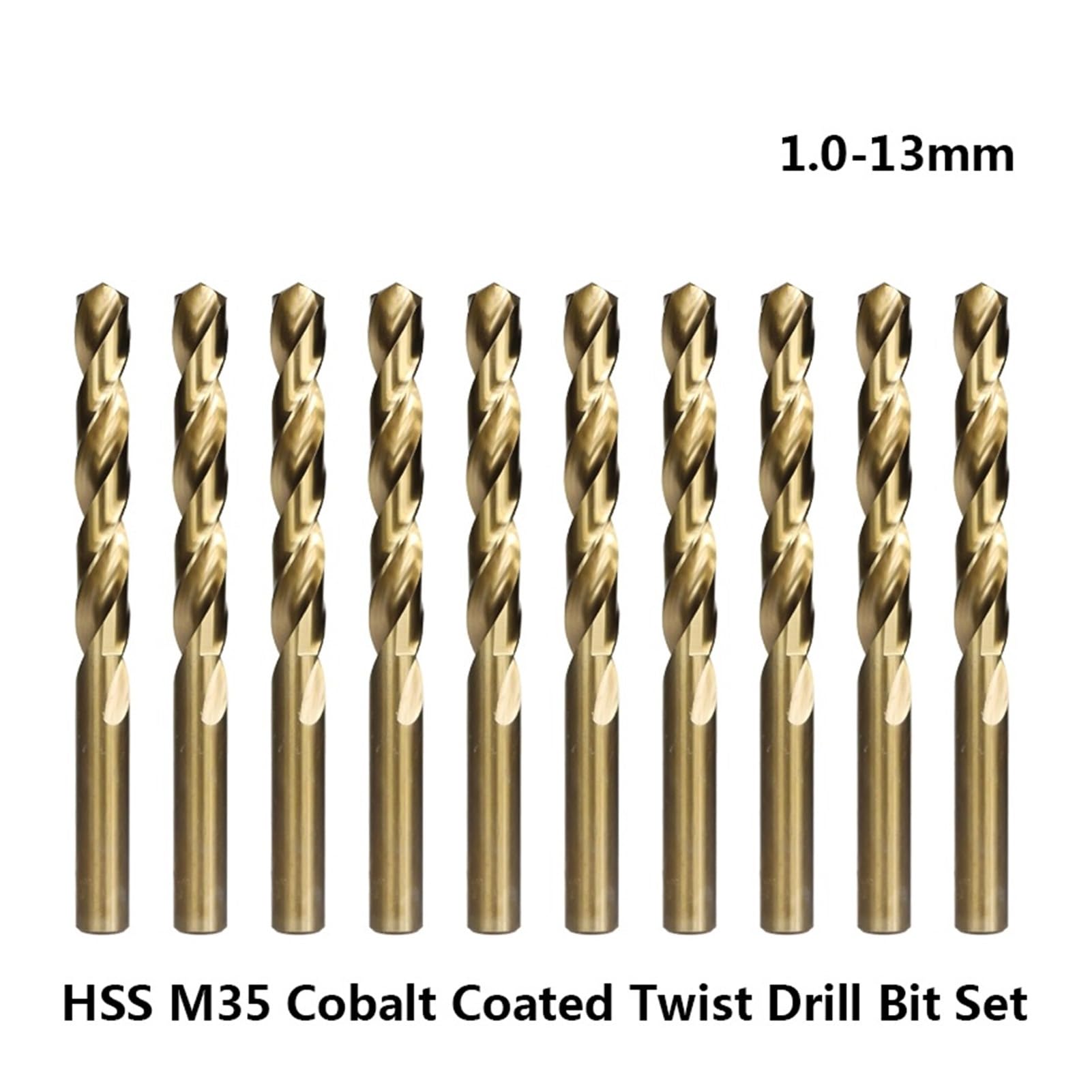 1.0-13mm zestaw wierteł spiralnych powlekanych kobaltem HSS M35 wiertło pistoletowe do drewna/metalu wycinak otworów elektronarzędzia (Size : 10mm, Color : 10pcs)