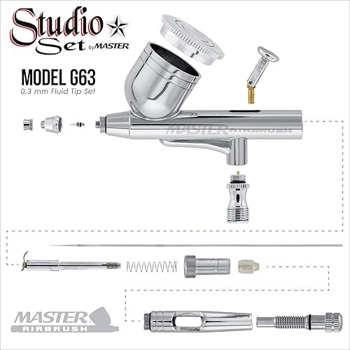 Miniatura 3 de Juego de 6 aerógrafos de alimentación por gravedad multiusos de precisión de doble acción