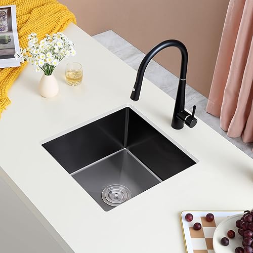 Vista 32 de MENATT Fregadero de cocina de 20 pulgadas, acero inoxidable SUS304 hecho a mano, fregadero de cocina con colador de fregadero (cepillado), 20 x 16 x