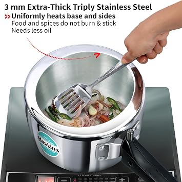 HAWKINS Triply Stainless Steel Pressure Cooker, Inner Lid Induction Cooker, (HSST15) 1.5 litres Silver