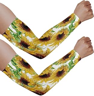 Mangas de braço de proteção solar UV para homens e mulheres, mangas de girassol pequenas flores protegem os braços esportes mangas de braço proteção solar mangas de braço capa protetora UV, Girassol