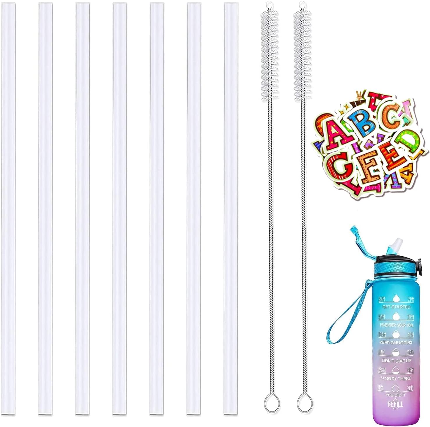 7 PCS Replacement Straws for Hydro Flask Straw Lid Wide Mouth Bottle, Fit Giotto, Fit Thermoflask, Straws Fit Takeya Wide Mouth, Come with 2 Straw Cleaner Brushes