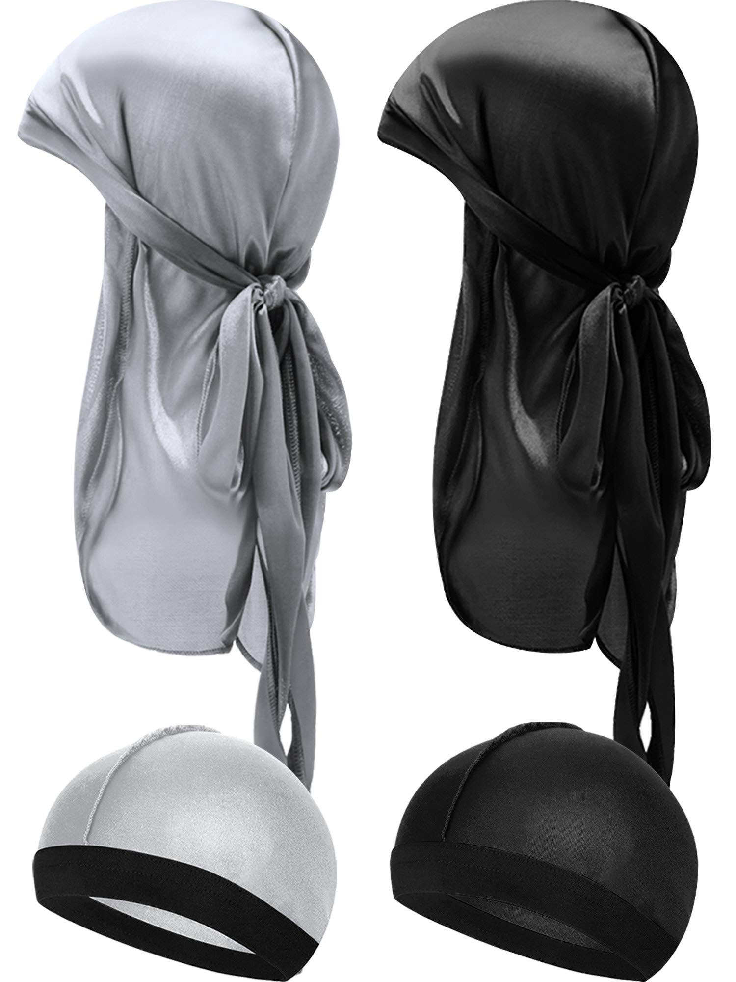 4 Pieces Kids Silky Durag with Wave Caps Set Unisex Baby Durags Long Tail and Wide Strap Headwraps