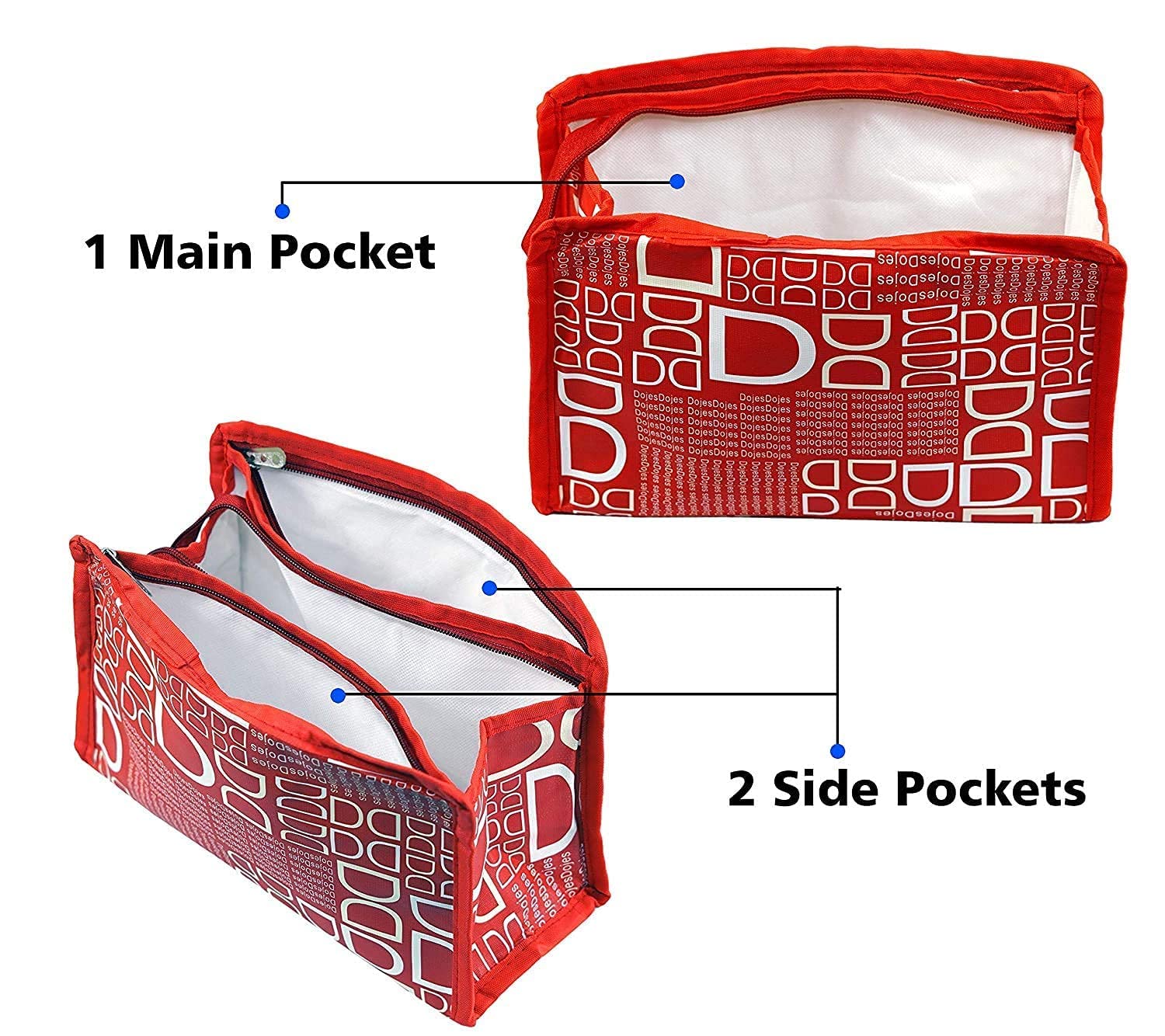 Rishabh Overseas Synthetic Travel & Cosmetic Pouch Bags, Pack of 3 | Small, Medium & Large Makeup Organiser Case | Storage Travel Kit or Bag for Women & Men | Toiletry Kit Bags (Red) 1