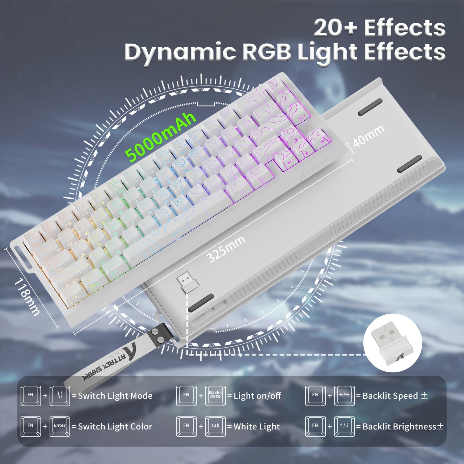 ATTACK SHARK X68PRO HE Teclado Gaming Inalámbrico con Gatillo Rápido, Precisión RT de 0,01 mm, 8000Hz, Interruptores Magnéticos Teclado con C01Cable, Activación Ajustable, Snap Tap, RGB - Blanco