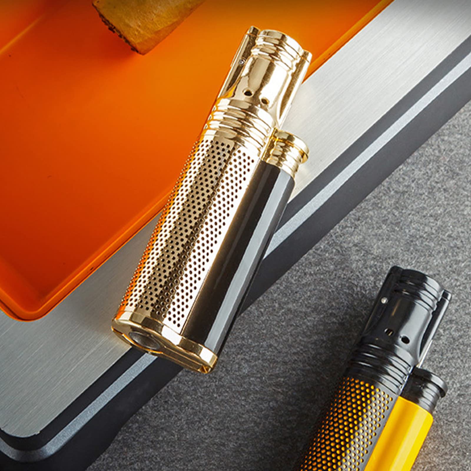 Metal a Prueba de Viento Gas Butano con Punzón Encendedor de Cigarros Jet Butano Gas Fumar Antorcha Encendedor Ajustable y Portátil Gadget para Hombres