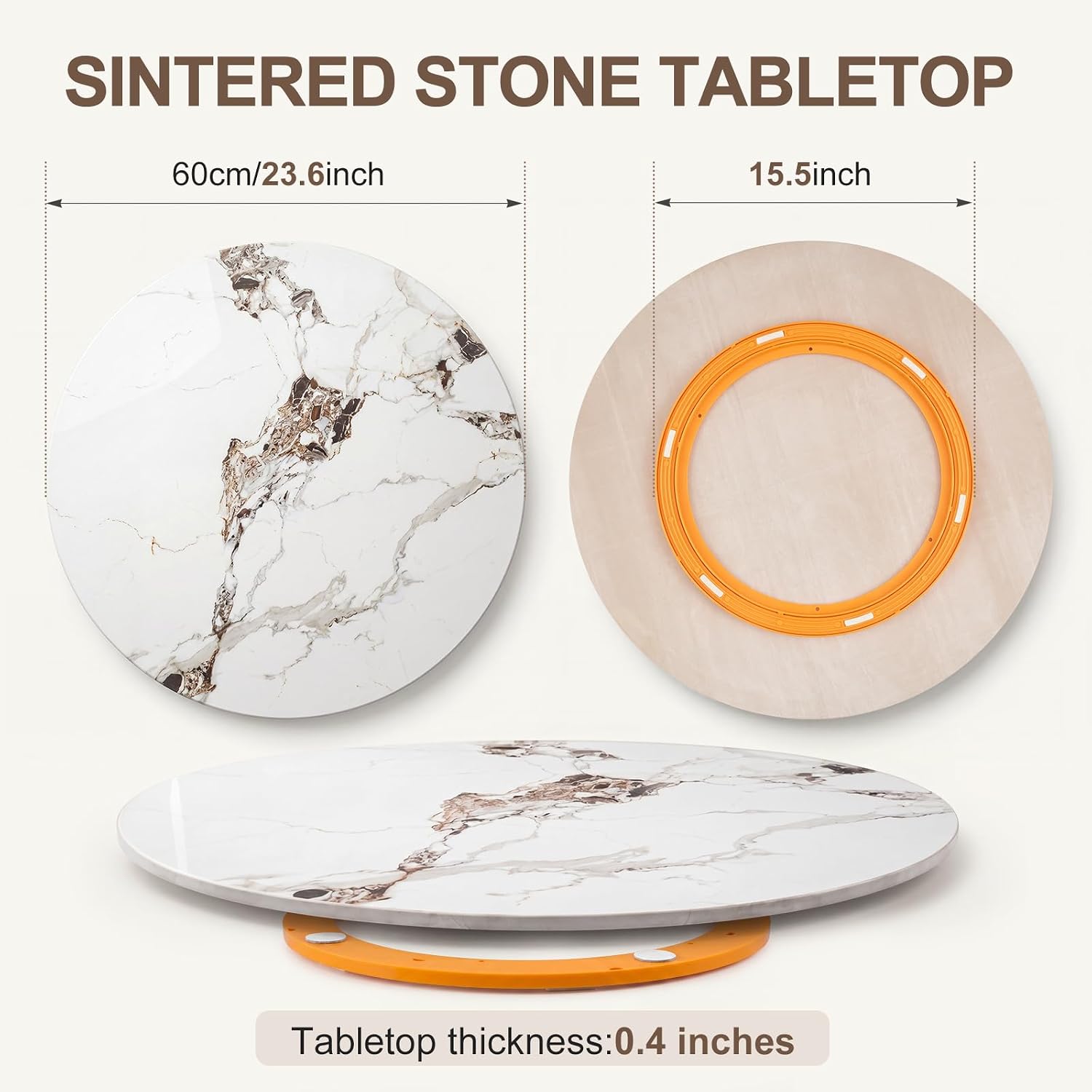23.6 Inch Lazy Susan for Dining Table, Sintered Stone Rotating Serving Tray