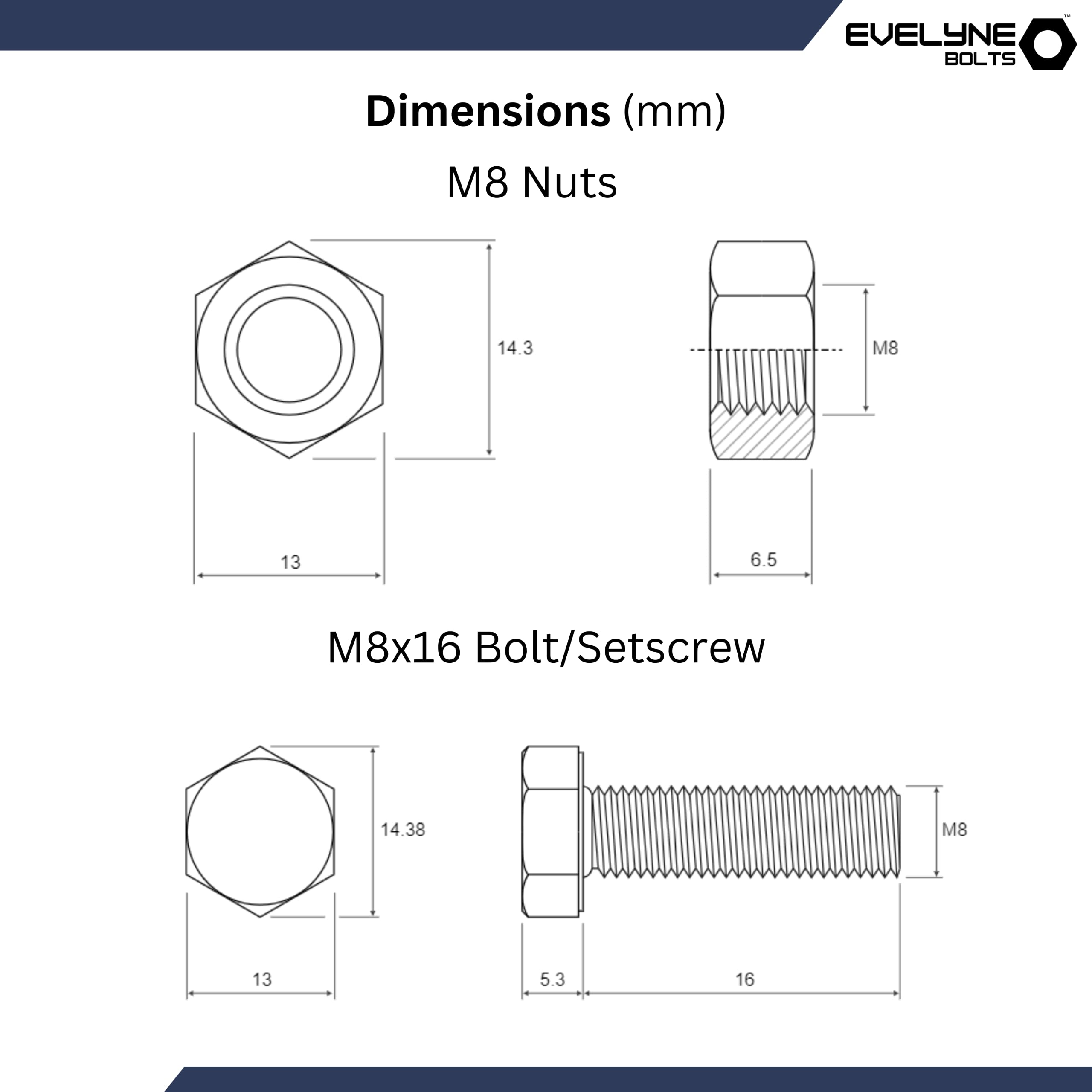 M8 Nuts & Bolt 10 Pack (M8 x 16mm Bolts & M8 Nuts) Hex Bolt/Setscrew Fully Threaded, silver - Image 3