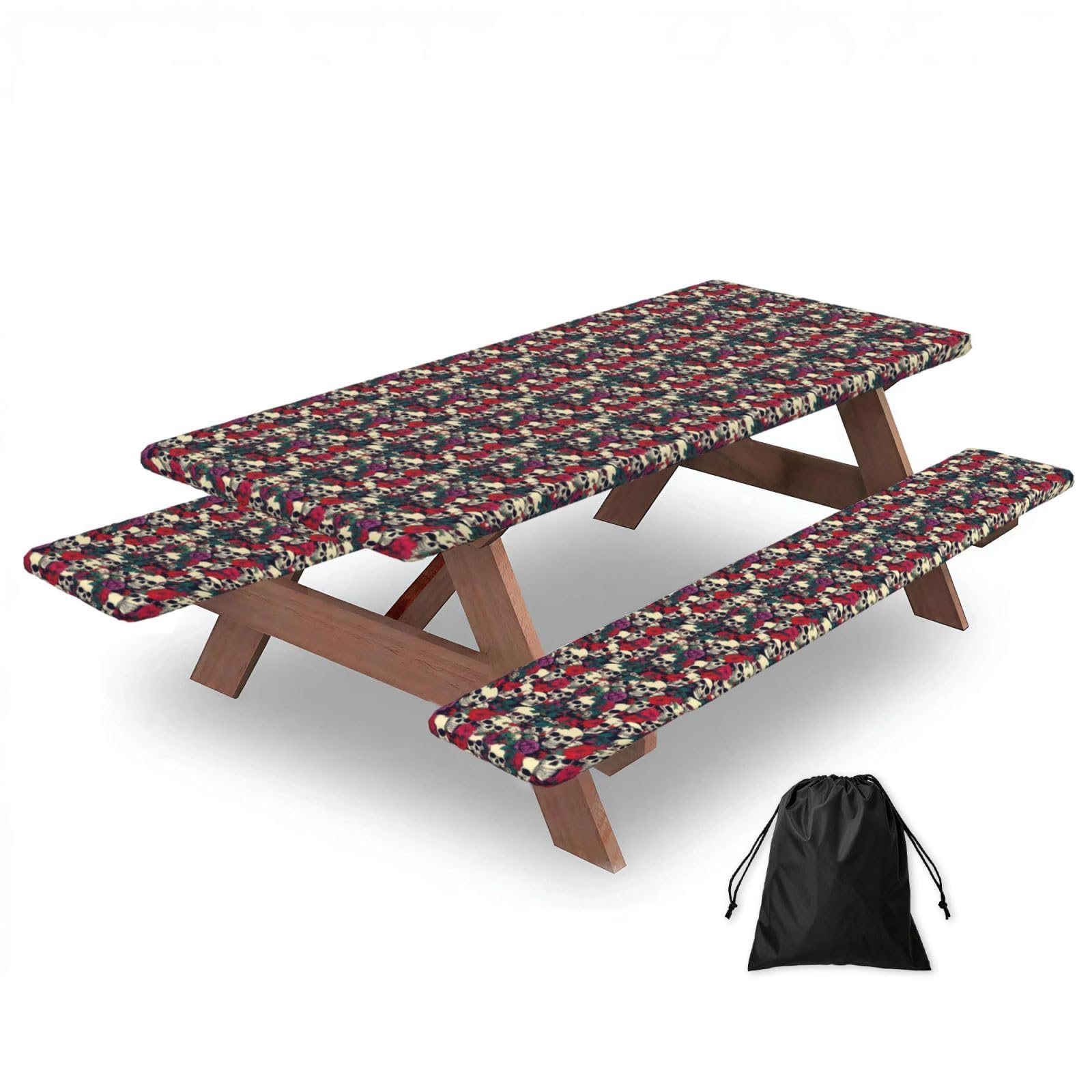 AYYQWE Floral Skulls Print Picnic Table Bench Cover Outdoor Garden Party Decor Daily Accessory Gift