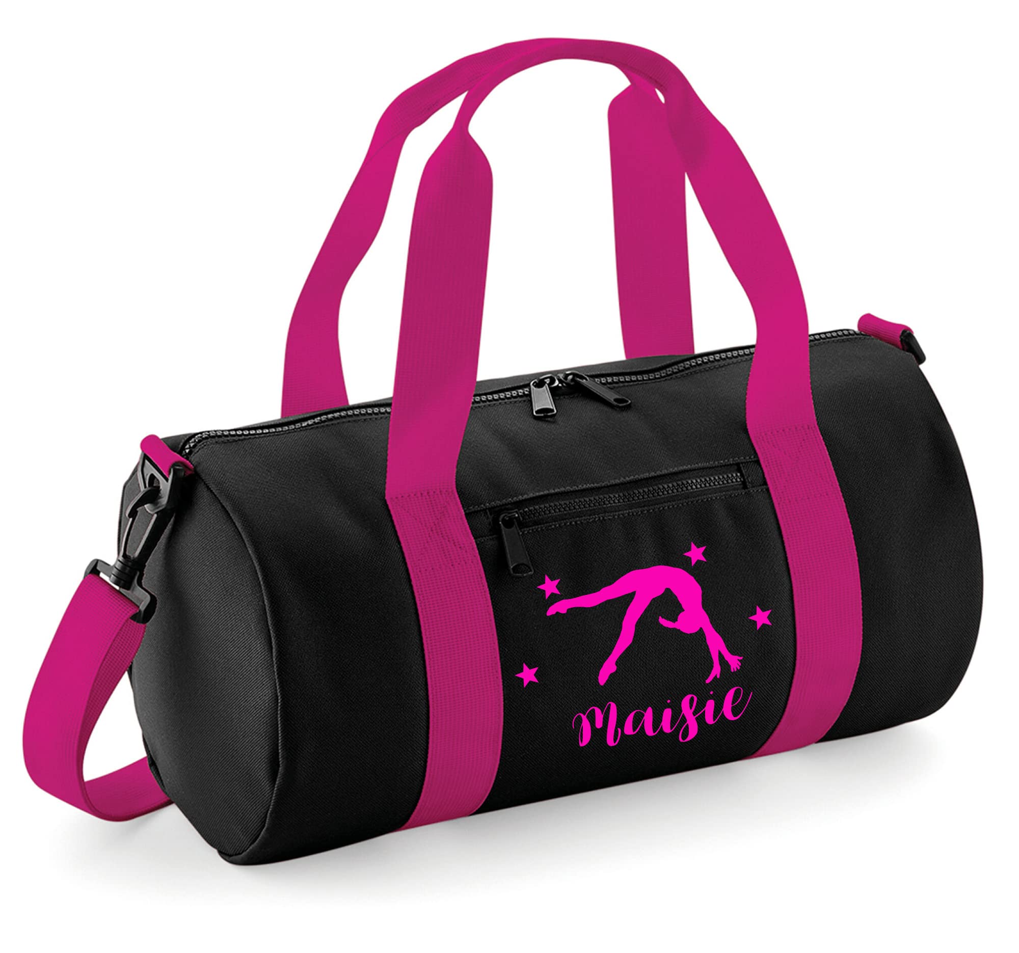Daytripper Personalised Gymnastics Bag for Girls Gym Kit Handstand Barrel Bags Dance Shoes Frontflip Holdall Kids Back to School Accessories Custom Name Gift for Her (Black-Pink-HOTPINK)