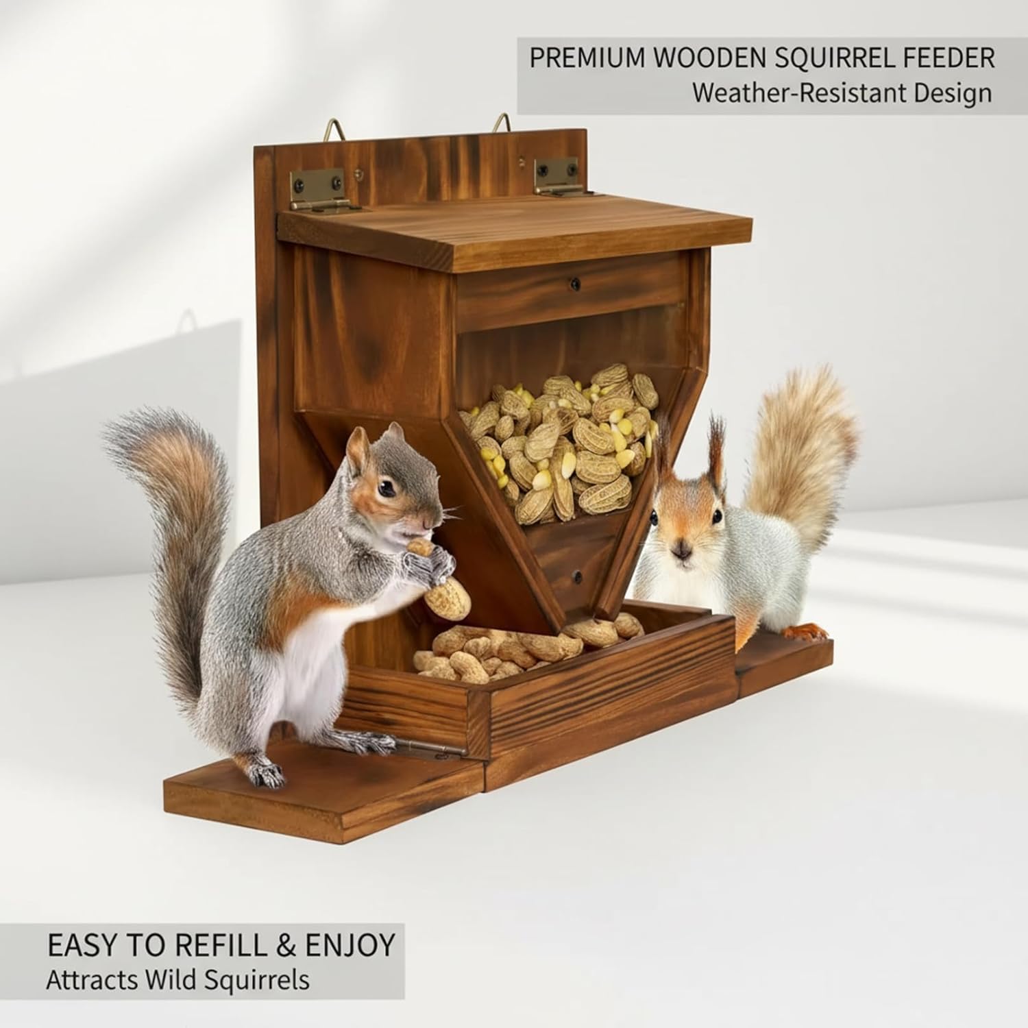 Squirrels Feeder, Wooden Chipmunk Feeder with Flexible Roof, Chipmunk Feeding Box with Transparent Window for Outside, Backyard and Garden Squirrels Feeders