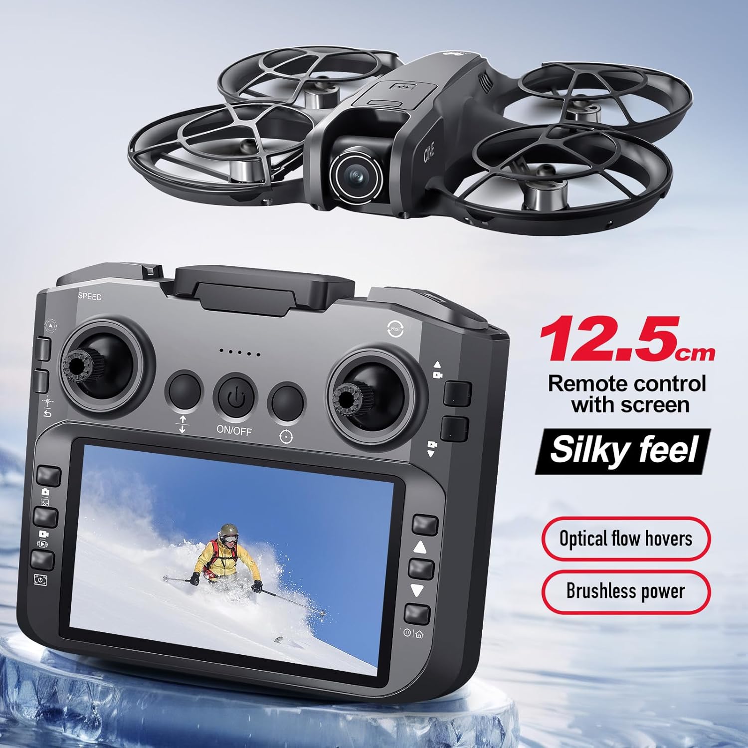 RC Drone with Screen On Controller, Hobby Drone with 180° Adjustable HD Camera, 360° Propeller Protection, Optical Flow Positioning, Brushless Motor Quadcopter Beginner-Friendly FPV Drones (Black)