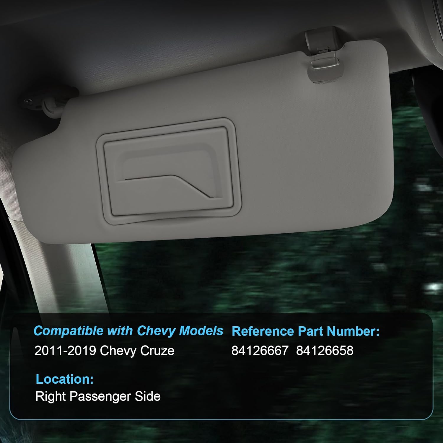 ItranMc Sun Visor Passenger Side for 2011-2019 Chevy Cruze, Gray, Right Side Car Visor with Mirror,Without Light,Replacement#95034256 95034253
