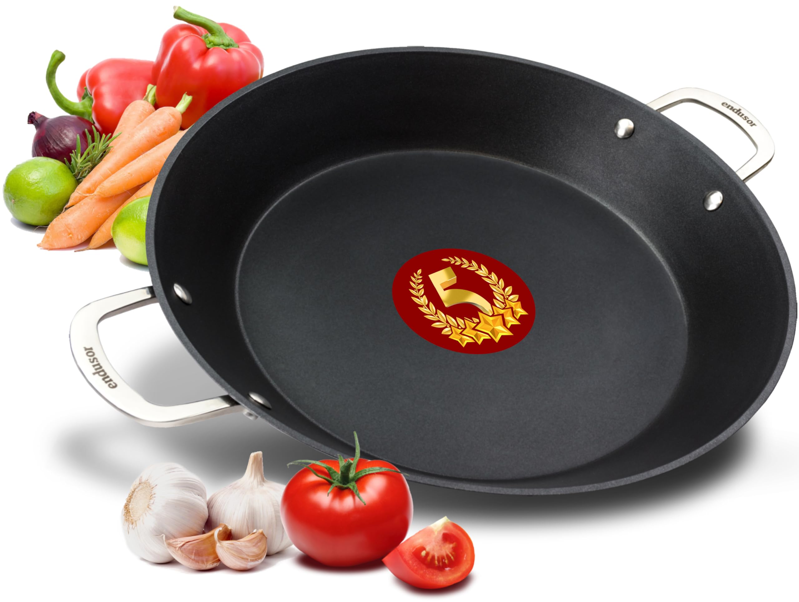endusor Paellera induccion | 38 cm Ø Paellera de aluminio + protección antiadherente | Todo tipo de cocinas - inducción vitrocerámicas gas eléctrica | Deliciosa paella casera para 6 a 8 personas
