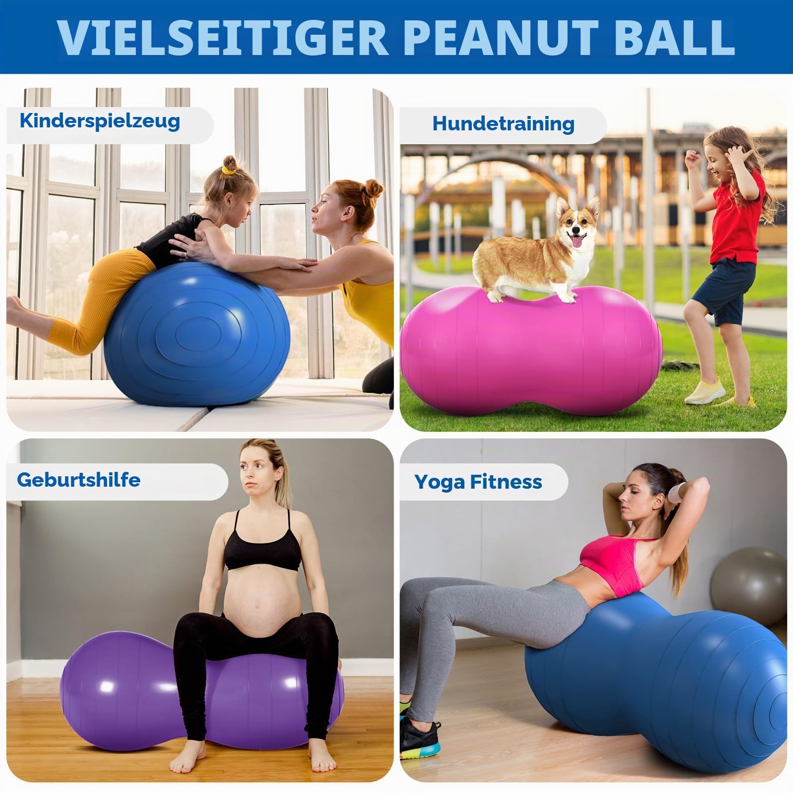DASKING Yoga Ball Gymnastikball Sitzball und Fitnessball Pilatesball Yoga Erdnussball Peanut Ball 90 x 45 cm