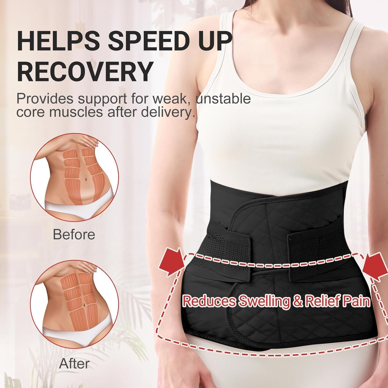 Trendyline Postpartum Belly Wrap for Women: Abdominal Binder Post Surgery Postpartum Belly Band Post Partum Binder - C Section Recovery Belt Post Partum Support Girdle Stomach Hysterectomy Belly Band - 5