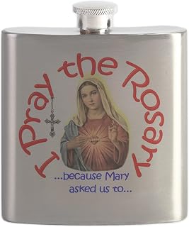 CafePress PrayButton6X6WhiteSlant Flask 7 oz Stainless Steel Drinking Flask