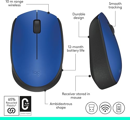 Miniatura 8 de Logitech Mouse inalámbrico M170 24 GHz con mini receptor USB seguimiento óptico duración de la batería de 12 meses policarbonato