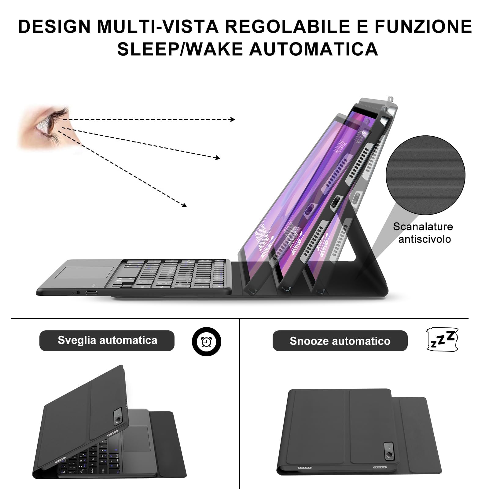 IVEOPPE Tastiera per Lenovo Idea Tab 11 Pollici 2025 con Touchpad, Cover Tastiera Italiano QWERTY, Senza Fili Bluetooth Staccabile Custodia Keyboard per Lenovo Idea Tab 11" TB-336ZU/336FU, Nero