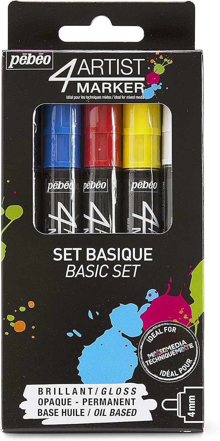 PEBEO 4Artist Oil-Based Paint Markers – 5-Pack, 4mm Nibs, Glossy Opaque Finish - Multi-Surface, Professional Grade - Mixed Media Compatible - High Lightfastness