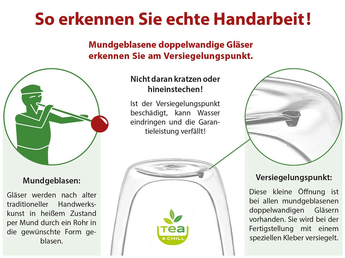 doppelwandige Teegläser Melina. 6 Stück Trinkbecher mit je 360ml Füllvolumen (volle Kapazität)