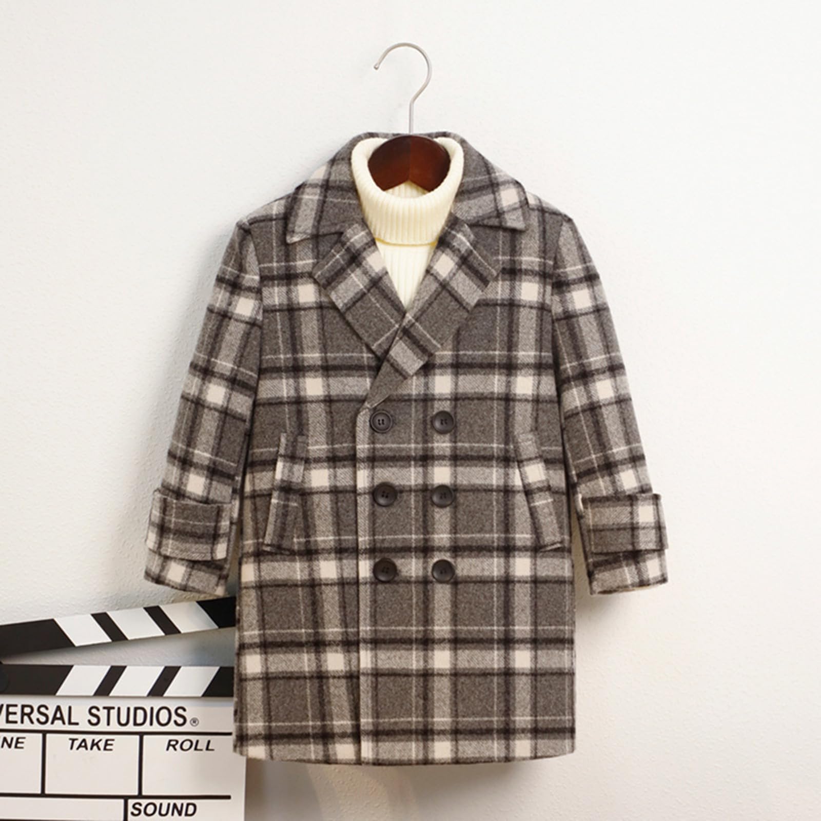 Générique Giacca Trench a doppio petto in finta lana ragazzo caldo a quadri impermeabile autunno inverno cappotto bambino