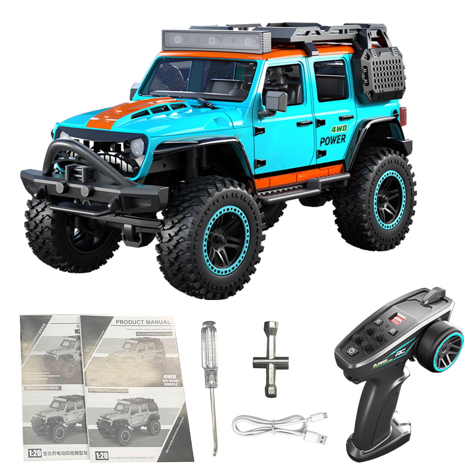 RC Crawler 4WD Velocità Elevata Auto Telecomandata, 1:20 Scala con Luci LED per Avventure Notturne, Bianco