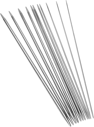 Miniatura 10 de Hicello Juego de agujas de tejer de doble punta, 44 piezas, herramientas de tejer de acero inoxidable, 11 tamaños, 14.2 pulgadas, 14.2 in