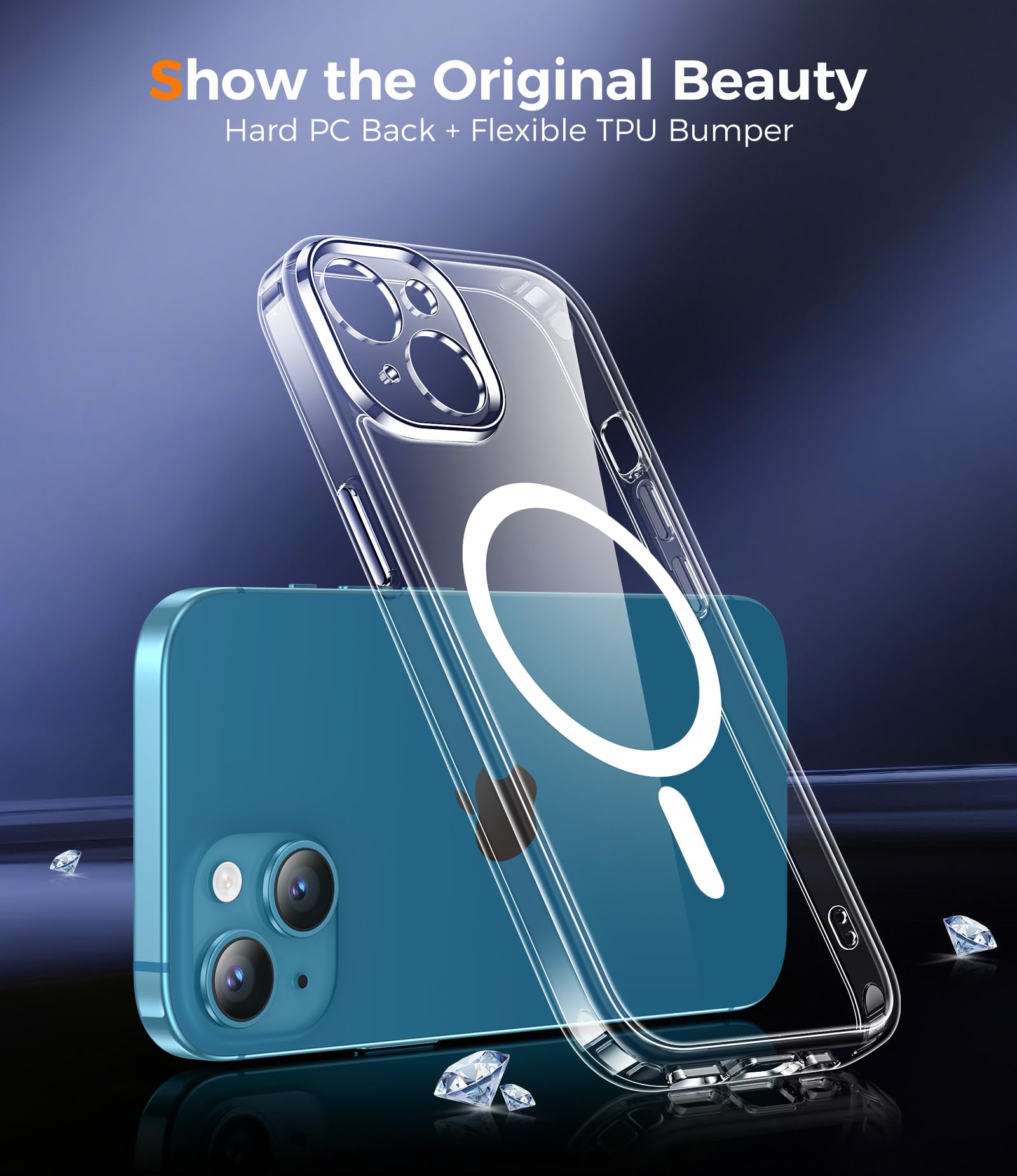Opkiegrn Magnética Funda para iPhone 13 con Cuerda, Protección Lente Cámara, Compatible con MagSafe, con Negro Cordón Carcasa [Anti-Amarillo] Anti-Choques Ultra Fina Funda para iPhone 13 -Transparente — view 6