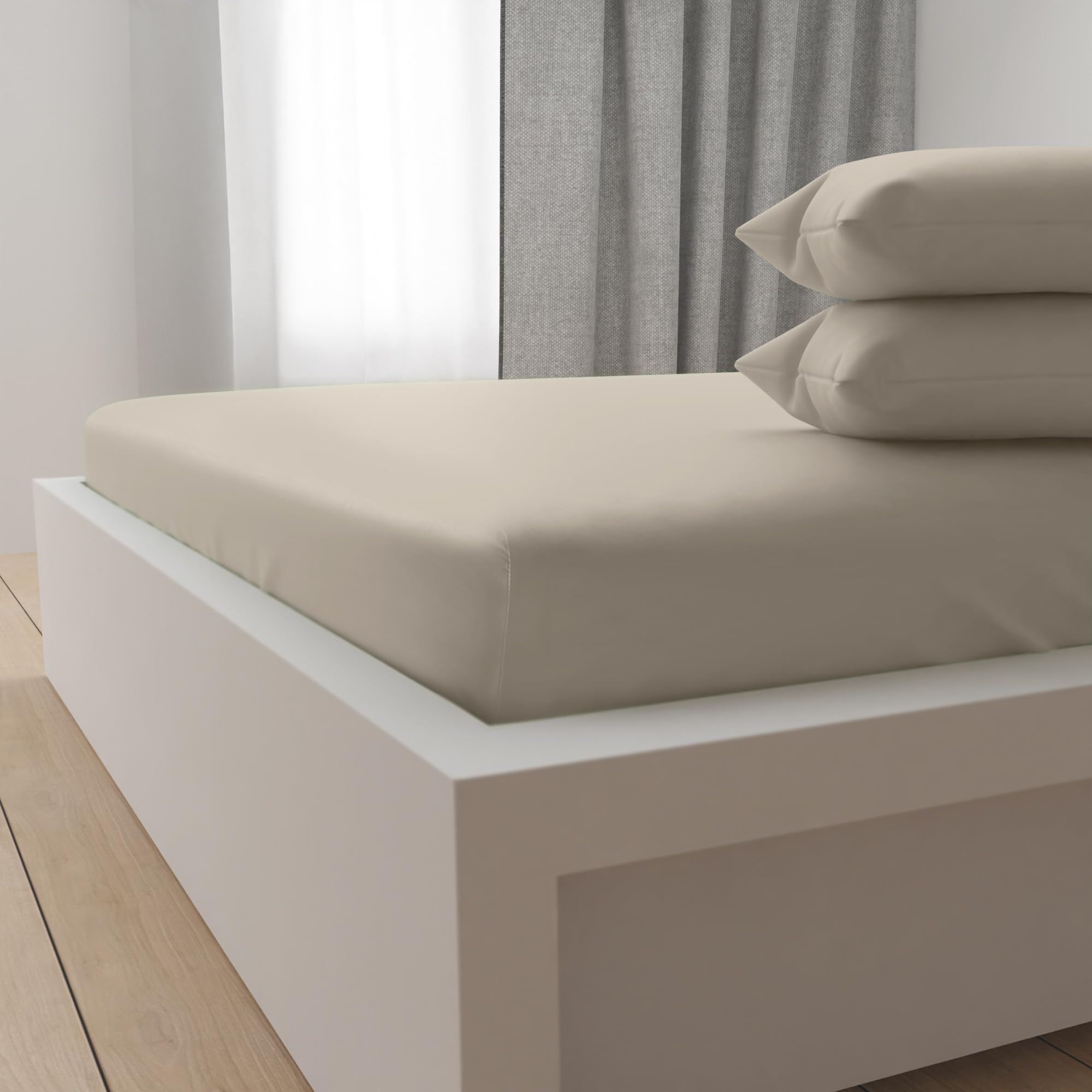 Hotel Linen Klub Luxury 100% Cotton 350TC Fitted Sheet Set -Ultra Soft & Breathable,Hypo Allergenic Premium Quality Bedding, Size: Double 120x200+30cm deep pocket and 2pc Pillowcase 50x75cm,Stone