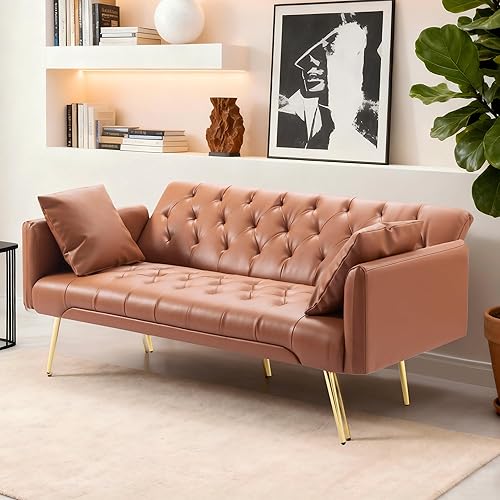 Miniatura 128 de Sofá cama moderno de terciopelo de 72 pulgadas, sofá cama plegable convertible con 3 respaldos ajustables, asiento reclinable copetudo con patas