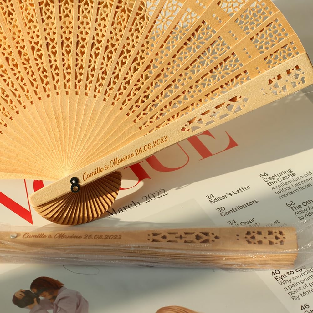 Personalized Wedding Hand Fans,Personalized Fans for Wedding,Folding Fans Handheld Custom,Wood Fans Handheld (20Pcs)