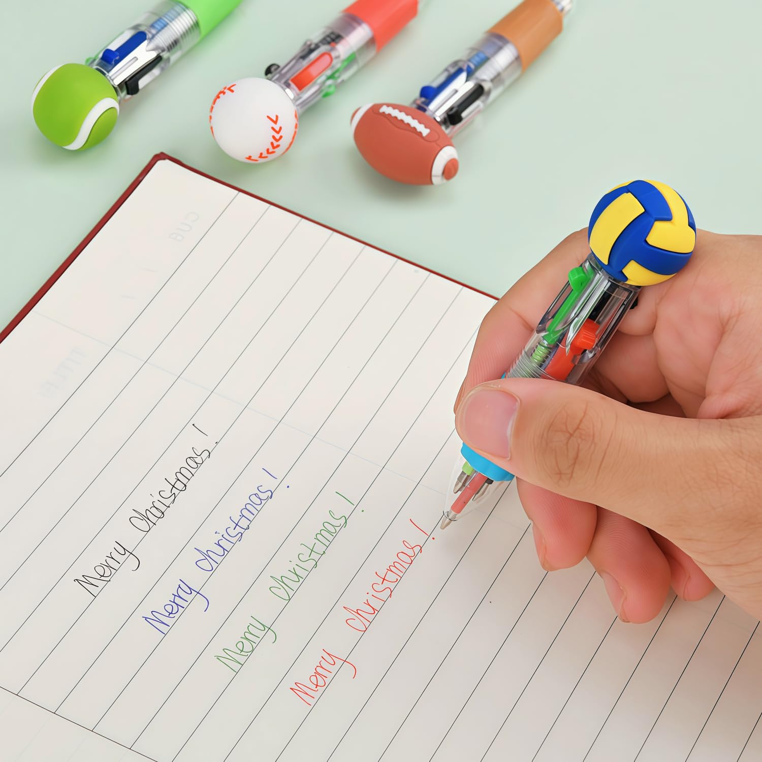 Oneshow Mini penne a sfera sportive 4 in 1, set di penne a sfera divertenti a tema sportivo, calcio, basket, pallavolo, regali per gli amanti dello sport, ideale per premi in classe, regali per feste