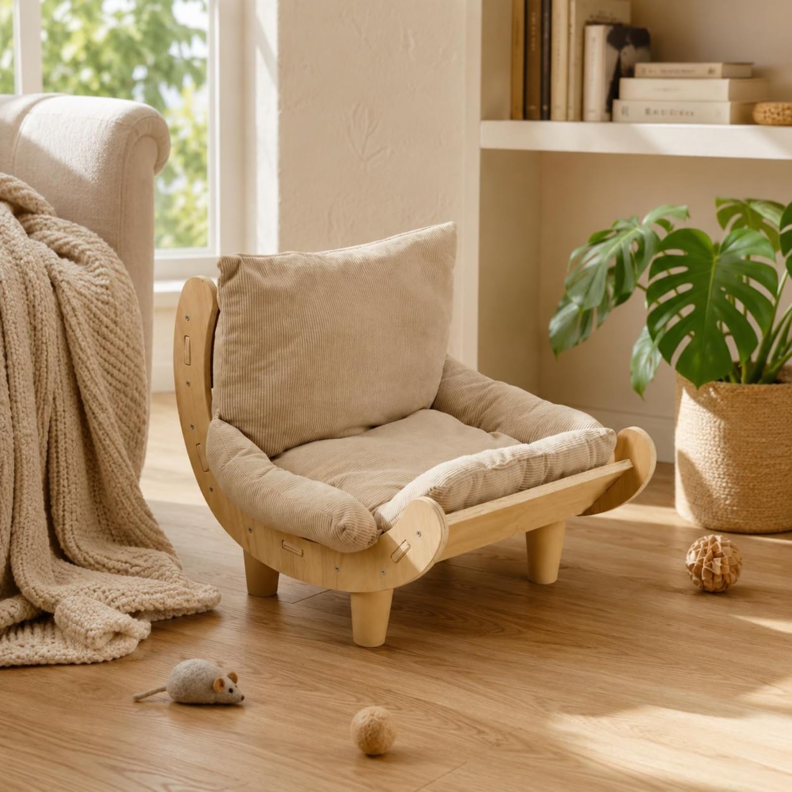 Lit Griffoir Chat Double Face Canapé Griffoir Chat Coussin Doux Accessoire Animal pour Intérieur, Beige