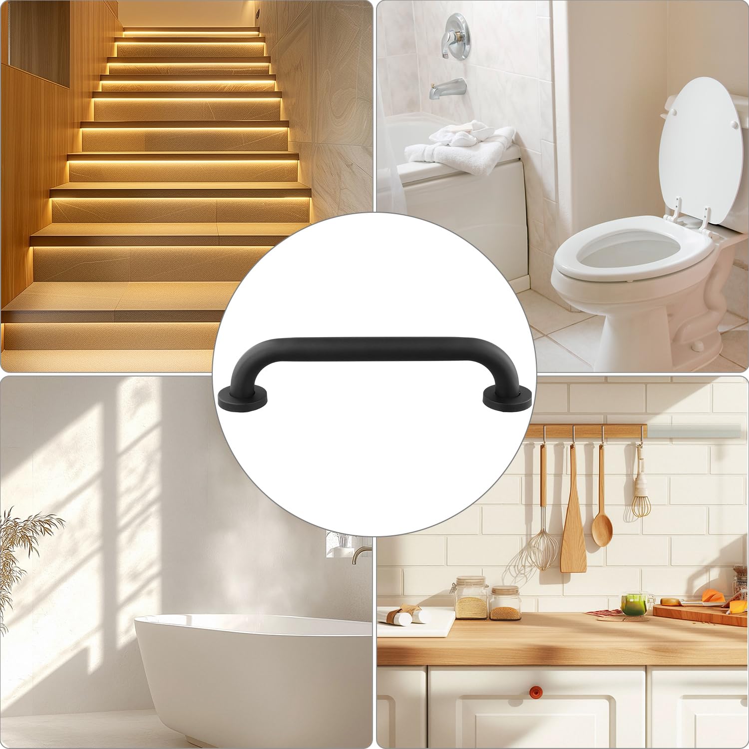 QWORK® Uchwyt do łazienki 30 cm, czarny stalowy poręcz z ukrytymi śrubami, do łazienki, kuchni, schodów