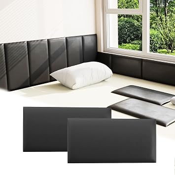 Anti Collision Wall Padding for Kids, Upholstered 3D Wall Panels | 6 Packs 7.8 x 15.7 Peel and Stick Headboard, Self Adhesive Wall Pads for Kids, Bedroom, Living Room, Black