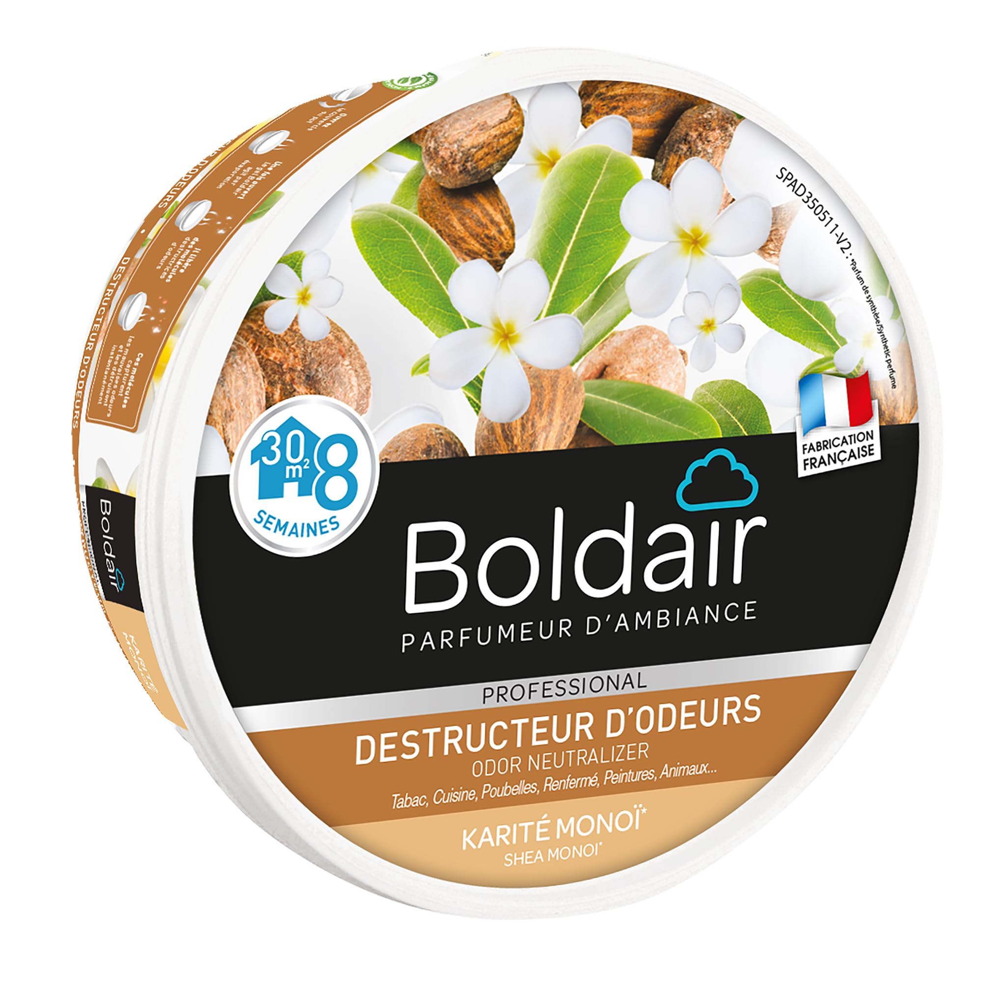 BOLDAIR Gel désodorisant solide Karité Monoï – Neutralise les odeurs et parfume l'air