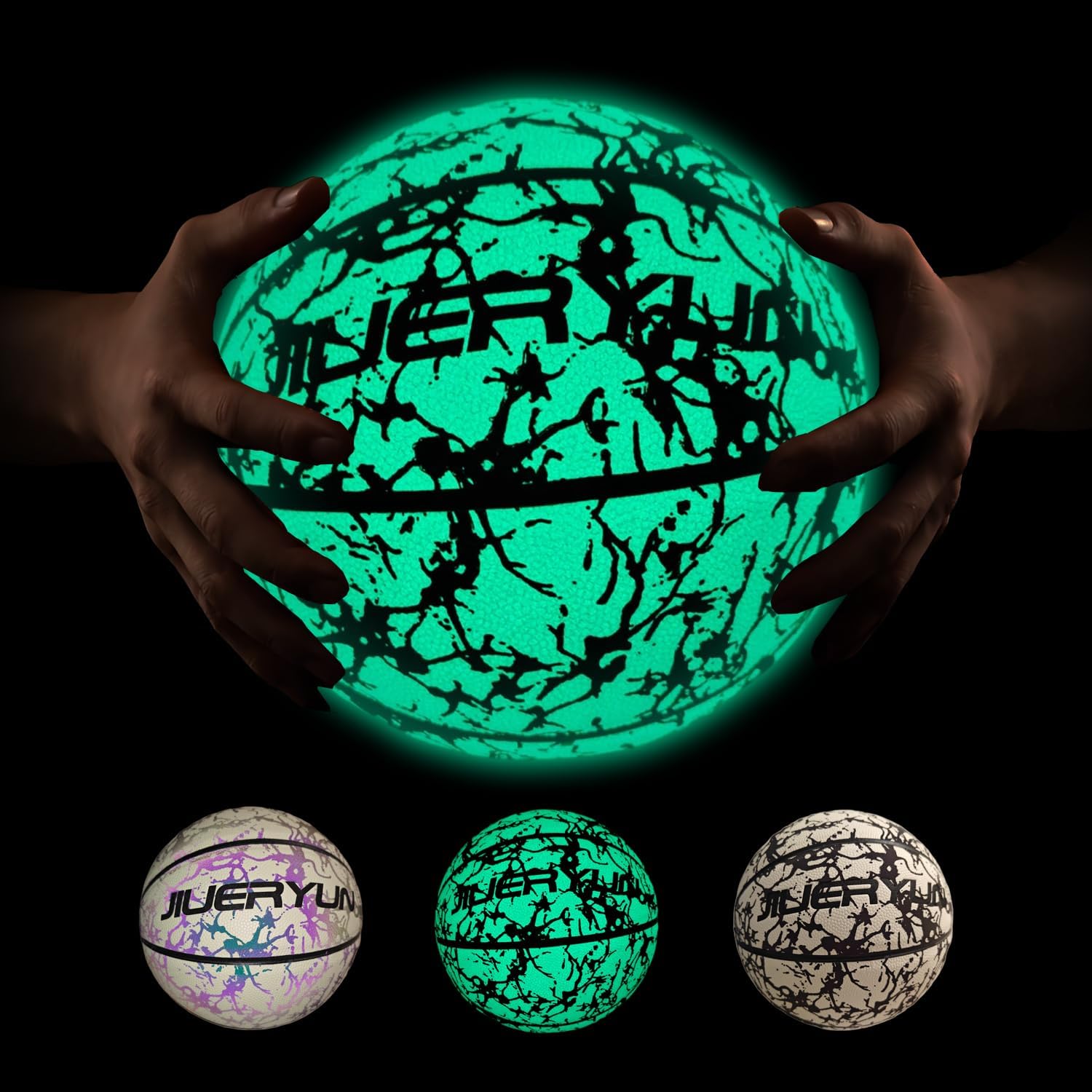 Glow in The Dark Basketball - Glowing Leather Green Light Up Gift for Youth, Men, Women, Indoor - Outdoor Night Game Size 5, Size 6 and Size 7