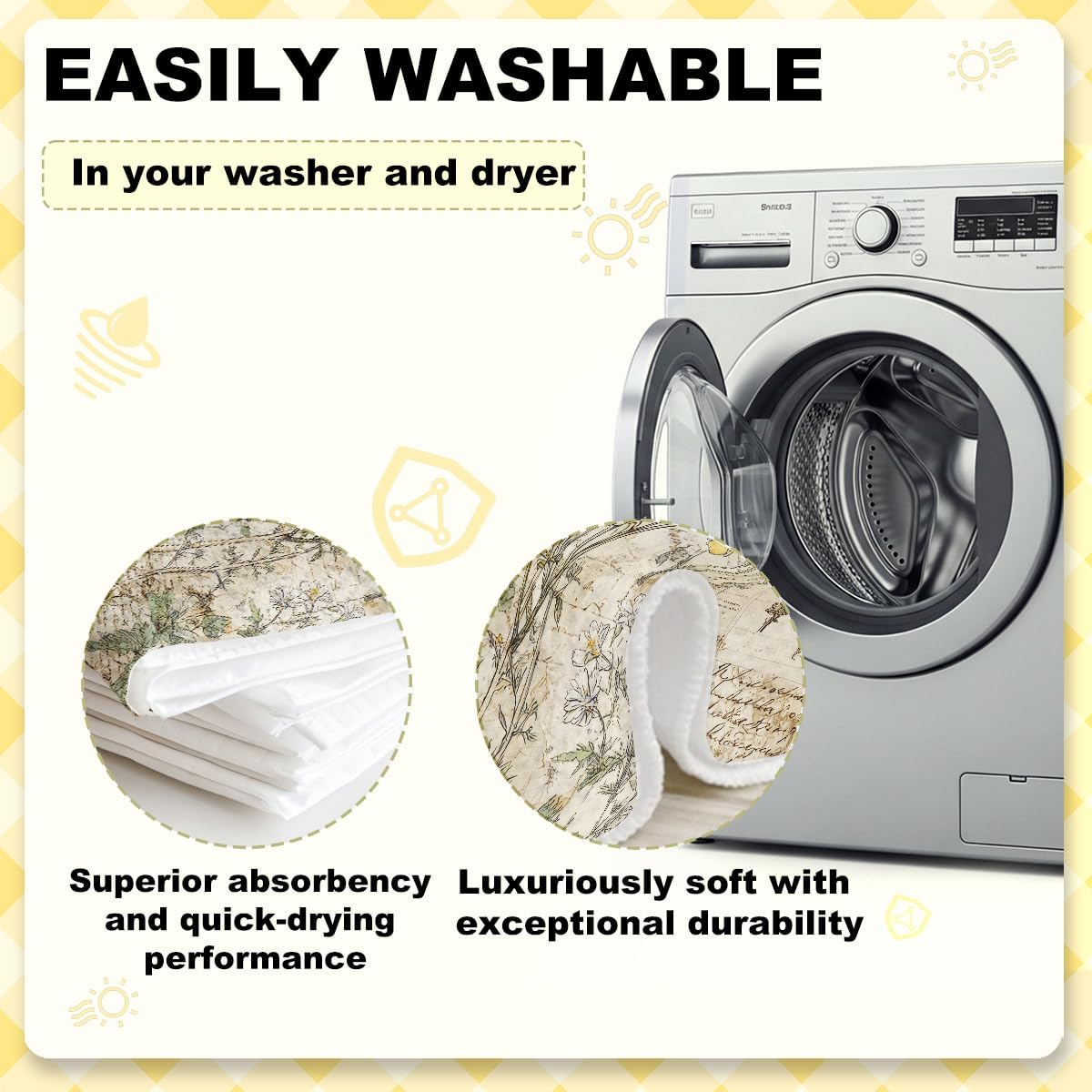 4 Pcs Vintage Botanical Kitchen Towels, Floral Decorative Absorbent Microfiber Dish Cloth Tea Towel, Waffle Soft Hand Towels for Kitchen Home Bathroom Farmhouse Decor, Housewarming Gifts - Image 3