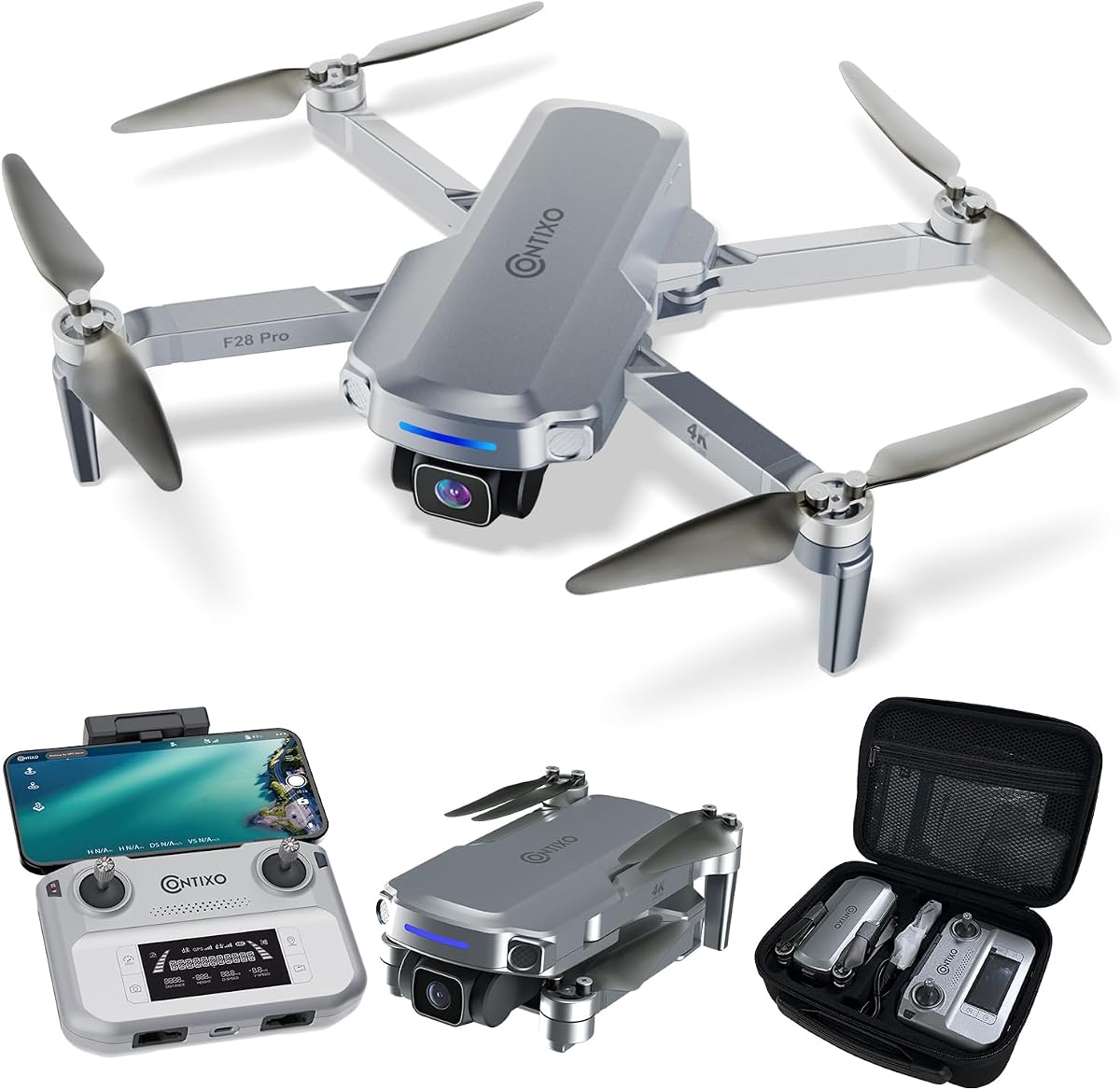 Contixo Mini Drone GPS con cámara 4K, motor sin escobillas de vuelo de 25 minutos, modo de órbita de punto de ruta, sígueme RC Drones FPV Quadcopter plegable para principiantes, adultos, adolescentes y niños