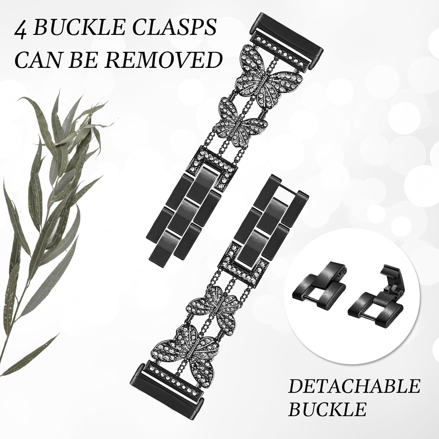 Bling Metal Band, Compatible for Fitbit Versa 4/Sense 2/Versa 3/Sense Band, Diamond Butterfly Stylish Worn Daily Women Adjustable Strap for Fitbit Smartwatch - Image 4