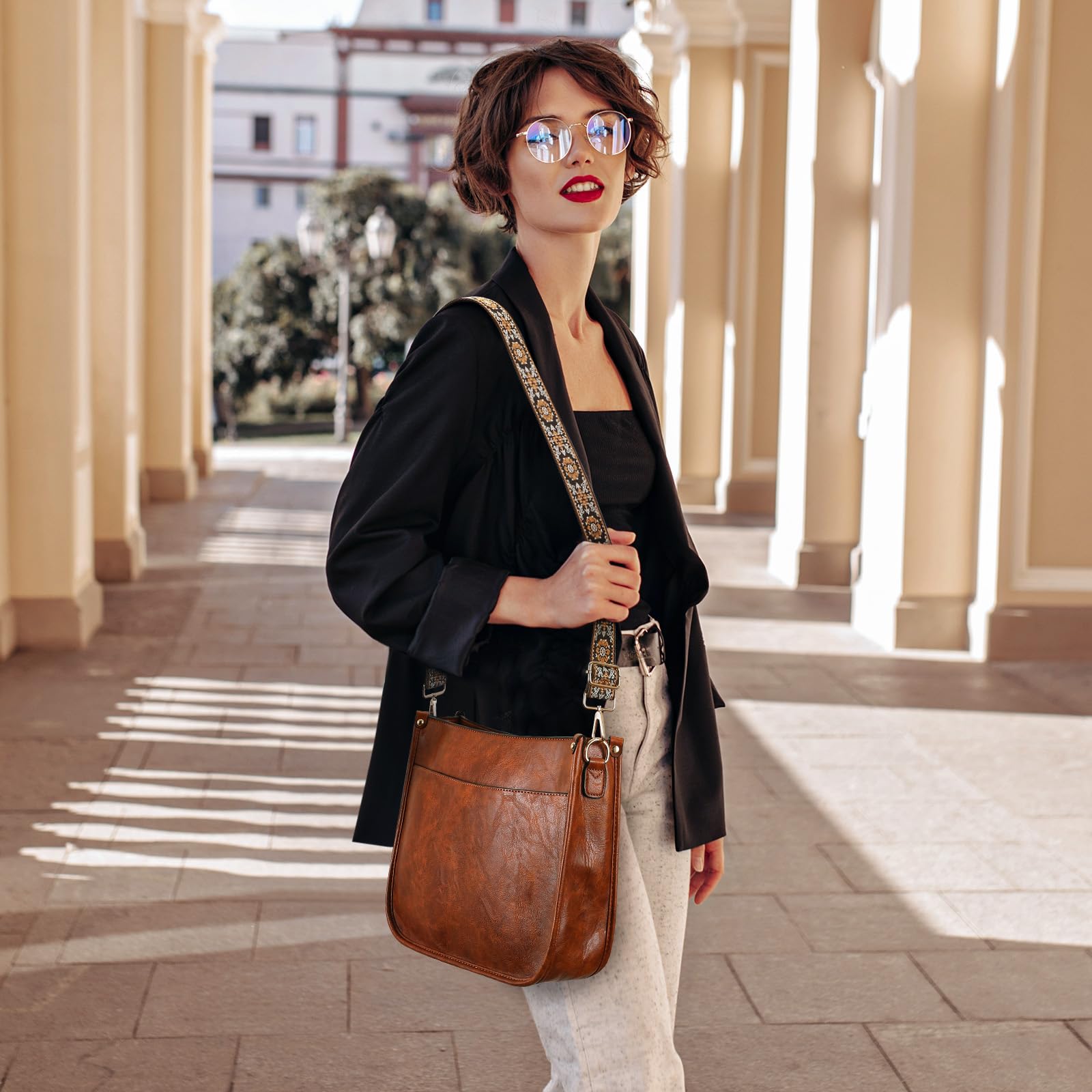 BAIGIO Bolso cruzado para mujer, de cuero vegano, de moda, para mujer, bolsos y cartera, 2 piezas con correa para el hombro de guitarra