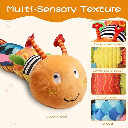 Miniatura 10 de Juguete musical de peluche para bebé, sonajeros arrugados y mordedores, juguetes sensoriales infantiles de 0 a 6 meses, juguetes de peluche para el